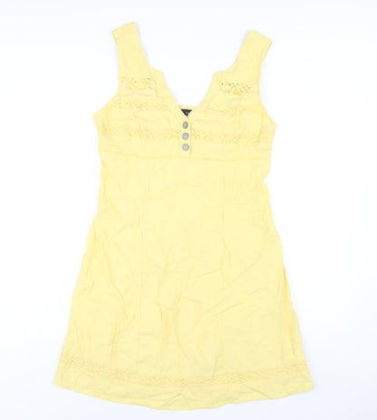 NEXT Womens Yellow Linen A-Line Size 12 V-Neck Button