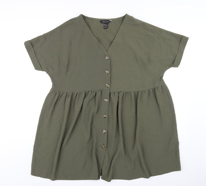 New Look Womens Green Polyester Trapeze & Swing Size 12 V-Neck Button