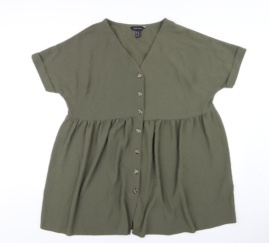 New Look Womens Green Polyester Trapeze & Swing Size 12 V-Neck Button