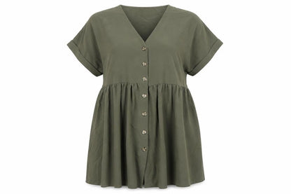 New Look Womens Green Polyester Trapeze & Swing Size 12 V-Neck Button