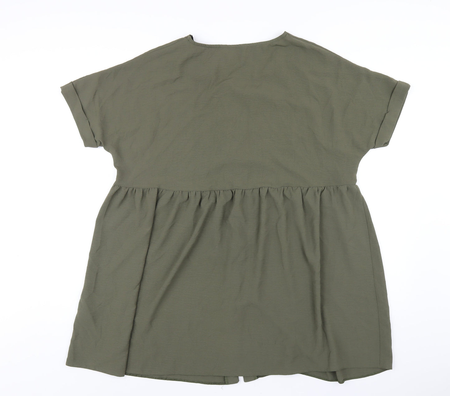 New Look Womens Green Polyester Trapeze & Swing Size 12 V-Neck Button