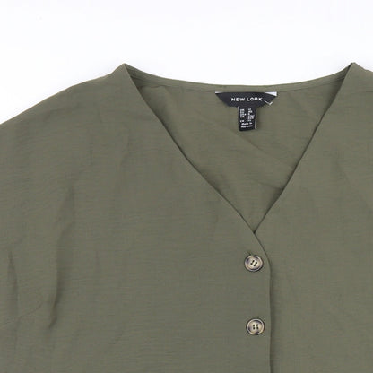 New Look Womens Green Polyester Trapeze & Swing Size 12 V-Neck Button