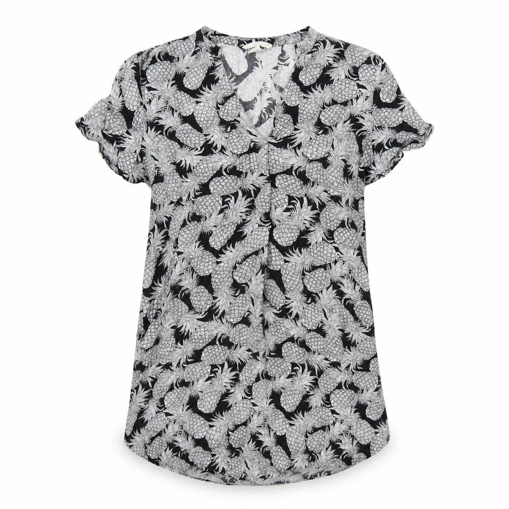 H&M Womens Black Geometric Viscose A-Line Size 10 V-Neck Pullover