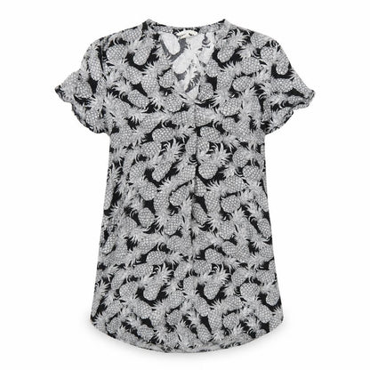 H&M Womens Black Geometric Viscose A-Line Size 10 V-Neck Pullover