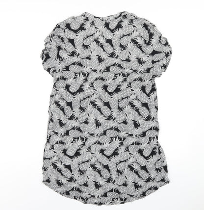 H&M Womens Black Geometric Viscose A-Line Size 10 V-Neck Pullover