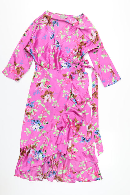 ASOS Womens Pink Geometric Polyester Wrap Dress Size 8 V-Neck Tie
