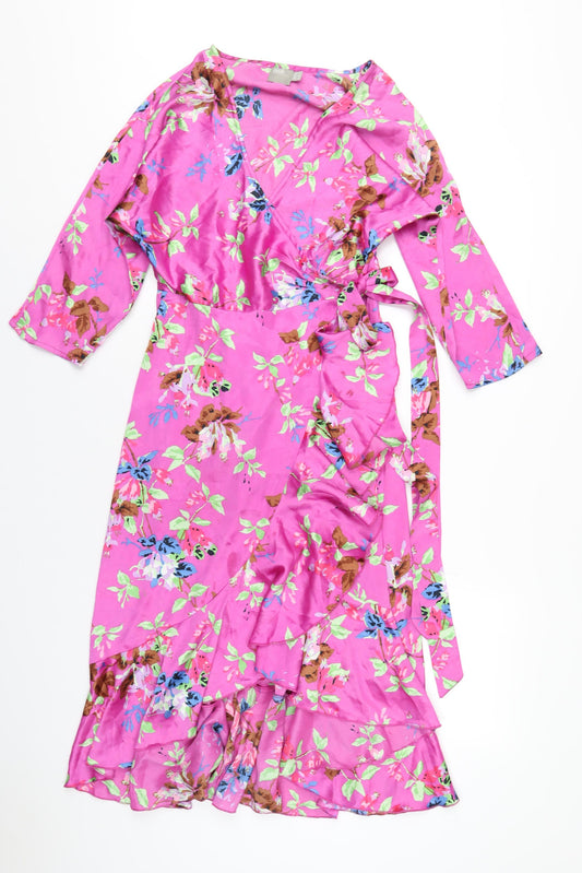 ASOS Womens Pink Geometric Polyester Wrap Dress Size 8 V-Neck Tie