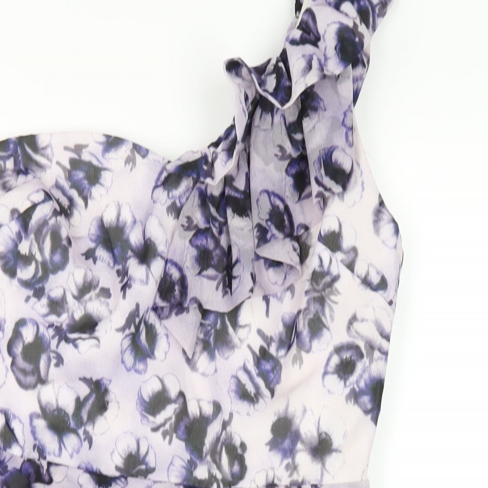 Topshop Womens Purple Geometric Polyester A-Line Size 10 One Shoulder Zip