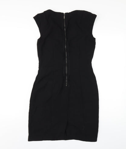 H&M Womens Black Polyester Pencil Dress Size 8 V-Neck Zip