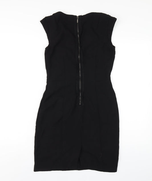 H&M Womens Black Polyester Pencil Dress Size 8 V-Neck Zip