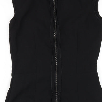 H&M Womens Black Polyester Pencil Dress Size 8 V-Neck Zip
