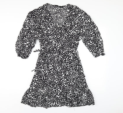 Very Womens Black Geometric Viscose A-Line Size 10 V-Neck Pullover