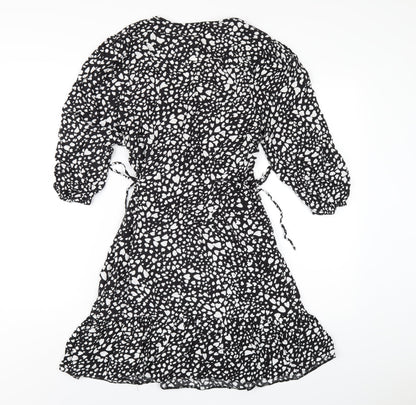 Very Womens Black Geometric Viscose A-Line Size 10 V-Neck Pullover