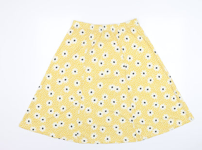 Damart Womens Yellow Floral Polyester A-Line Skirt Size 16