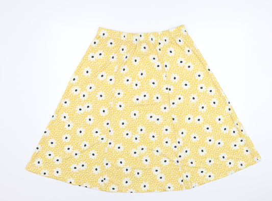 Damart Womens Yellow Floral Polyester A-Line Skirt Size 16