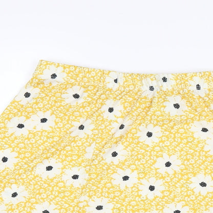 Damart Womens Yellow Floral Polyester A-Line Skirt Size 16