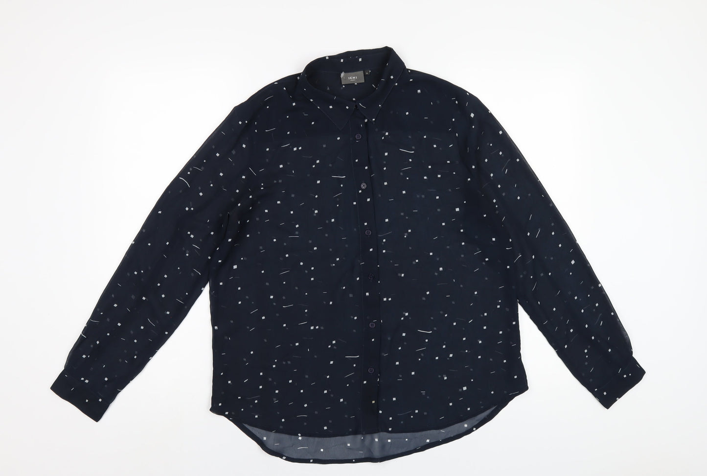 Womens UK Size 8 ICHI Blue Basic Button-Up