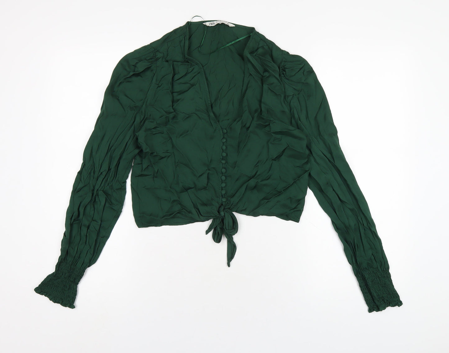 Womens UK Size XS Zara Green Cropped Blouse
