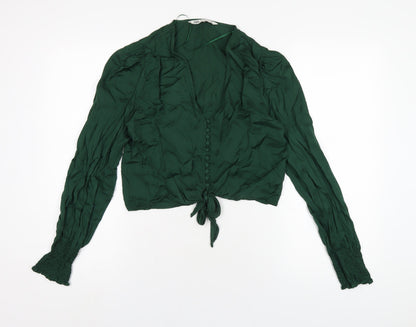 Womens UK Size XS Zara Green Cropped Blouse