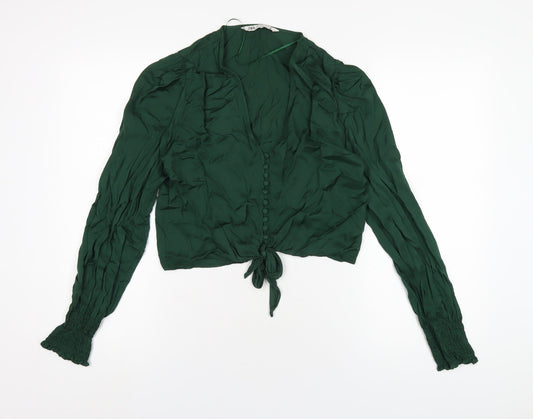Womens UK Size XS Zara Green Cropped Blouse