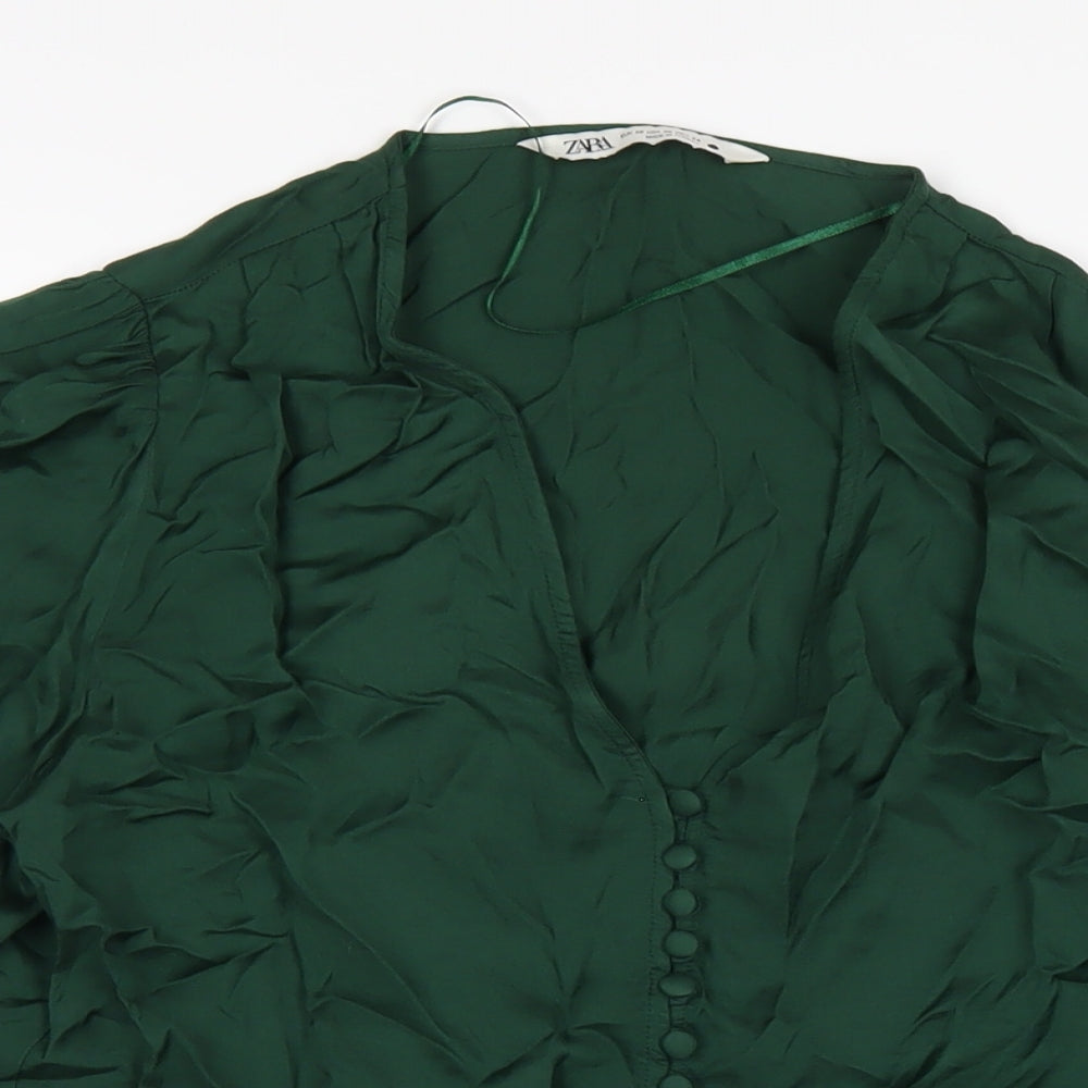Womens UK Size XS Zara Green Cropped Blouse