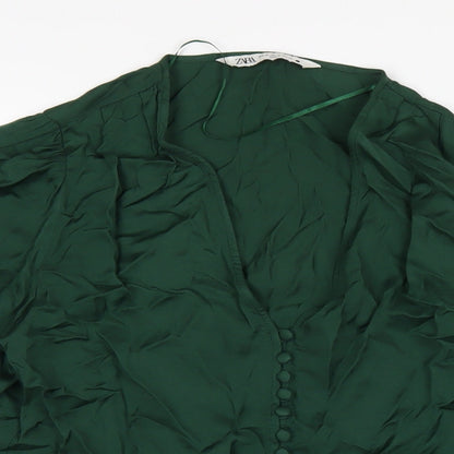 Womens UK Size XS Zara Green Cropped Blouse