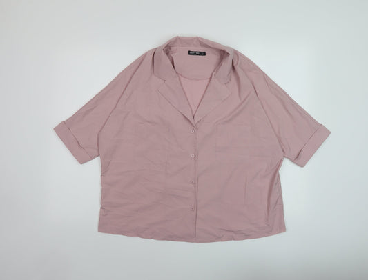 Nasty Gal Womens Pink Polyester Basic Button-Up Size 8 V-Neck