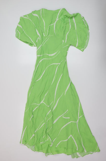 Autograph Womens Green Geometric Viscose A-Line Size 8 Round Neck Zip