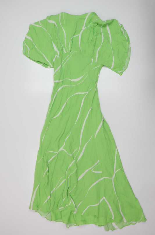 Autograph Womens Green Geometric Viscose A-Line Size 8 Round Neck Zip