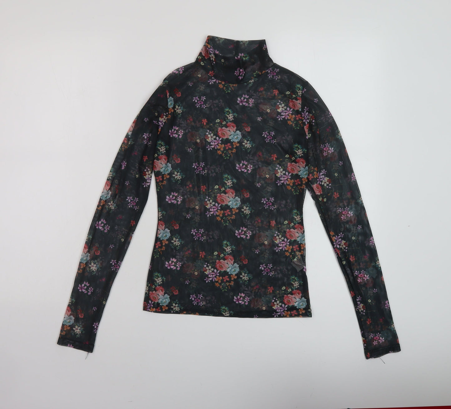 Nasty Gal Womens Black Floral Polyester Basic Blouse Size 6 Mock Neck