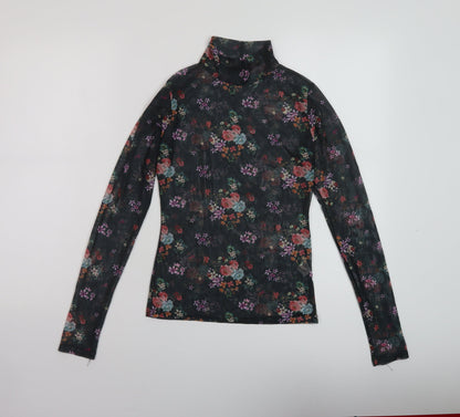 Nasty Gal Womens Black Floral Polyester Basic Blouse Size 6 Mock Neck