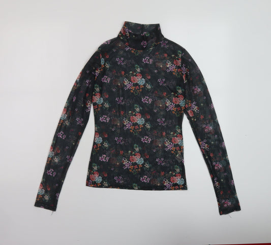Nasty Gal Womens Black Floral Polyester Basic Blouse Size 6 Mock Neck