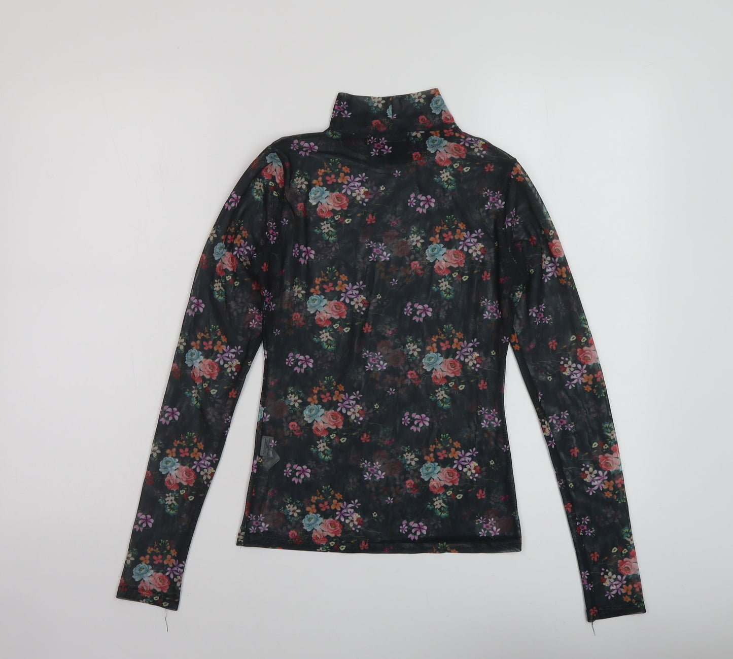 Nasty Gal Womens Black Floral Polyester Basic Blouse Size 6 Mock Neck