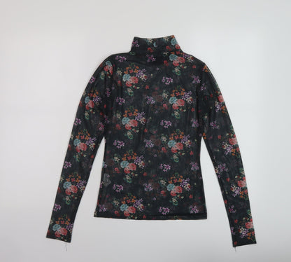 Nasty Gal Womens Black Floral Polyester Basic Blouse Size 6 Mock Neck