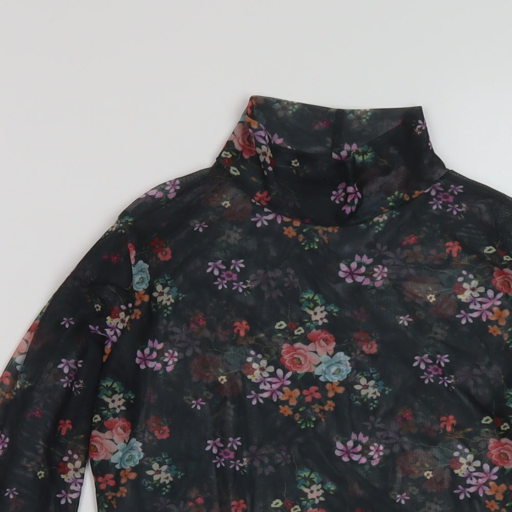 Nasty Gal Womens Black Floral Polyester Basic Blouse Size 6 Mock Neck