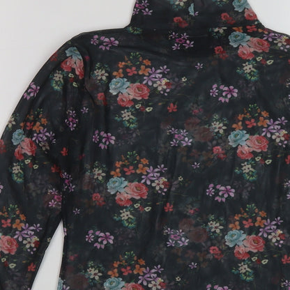 Nasty Gal Womens Black Floral Polyester Basic Blouse Size 6 Mock Neck