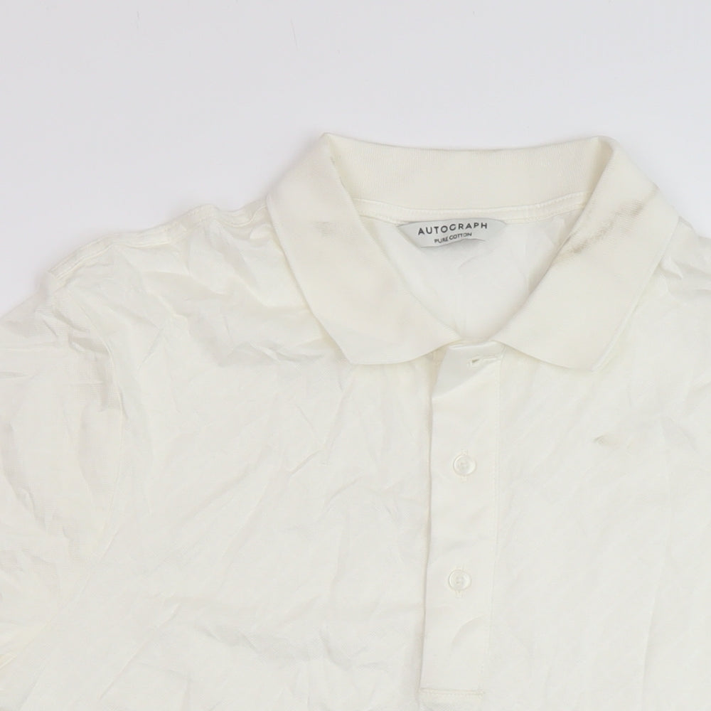 Marks and Spencer Mens Ivory Cotton Polo Size L Collared Pullover