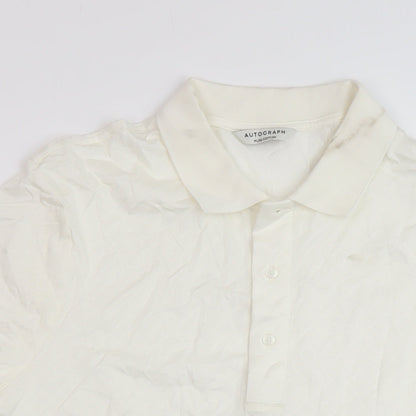 Marks and Spencer Mens Ivory Cotton Polo Size L Collared Pullover
