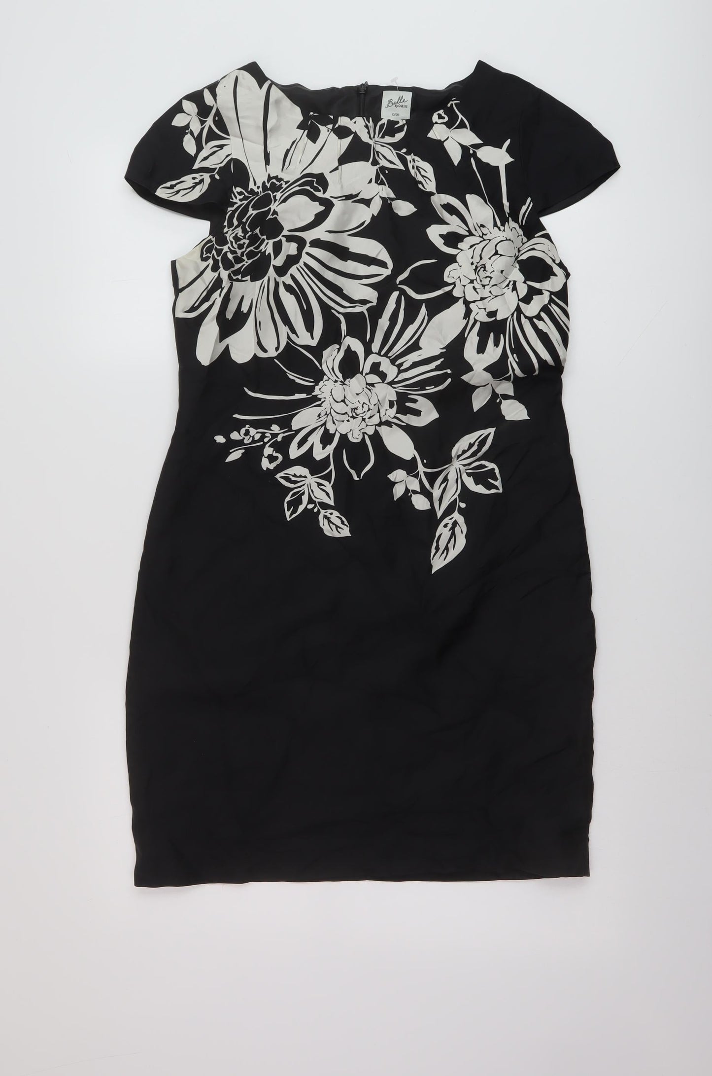 Oasis Womens Black Geometric Silk Sheath Size 10 Round Neck Zip