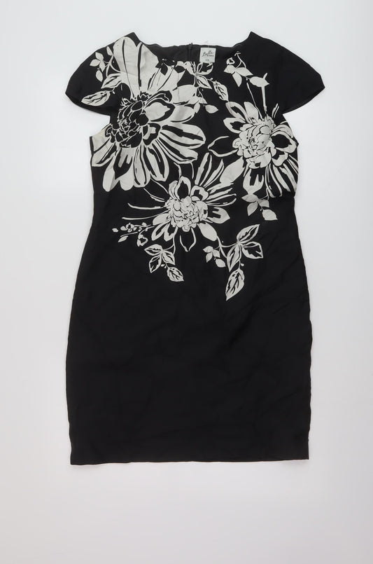 Oasis Womens Black Geometric Silk Sheath Size 10 Round Neck Zip