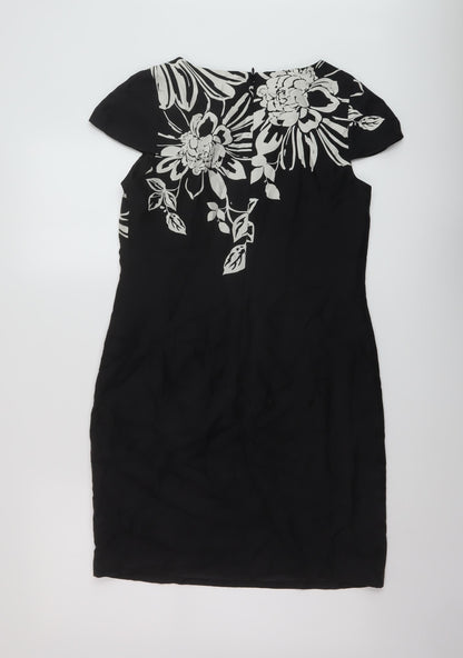 Oasis Womens Black Geometric Silk Sheath Size 10 Round Neck Zip