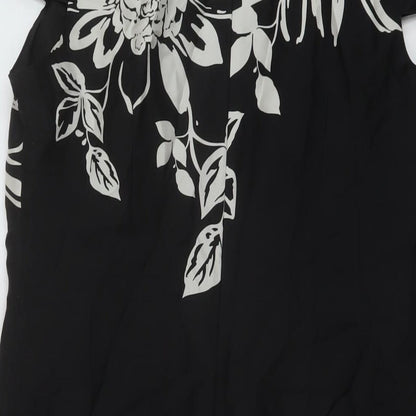 Oasis Womens Black Geometric Silk Sheath Size 10 Round Neck Zip