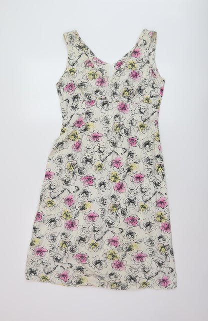 Casuak Club Womens Multicoloured Floral Cotton A-Line Size 10 V-Neck Zip