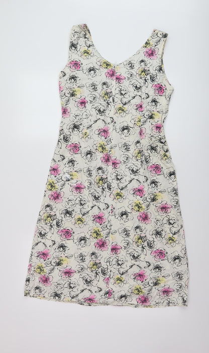 Casuak Club Womens Multicoloured Floral Cotton A-Line Size 10 V-Neck Zip
