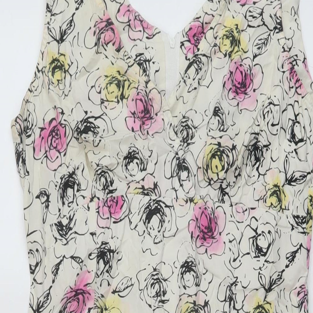 Casuak Club Womens Multicoloured Floral Cotton A-Line Size 10 V-Neck Zip