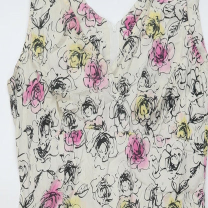 Casuak Club Womens Multicoloured Floral Cotton A-Line Size 10 V-Neck Zip