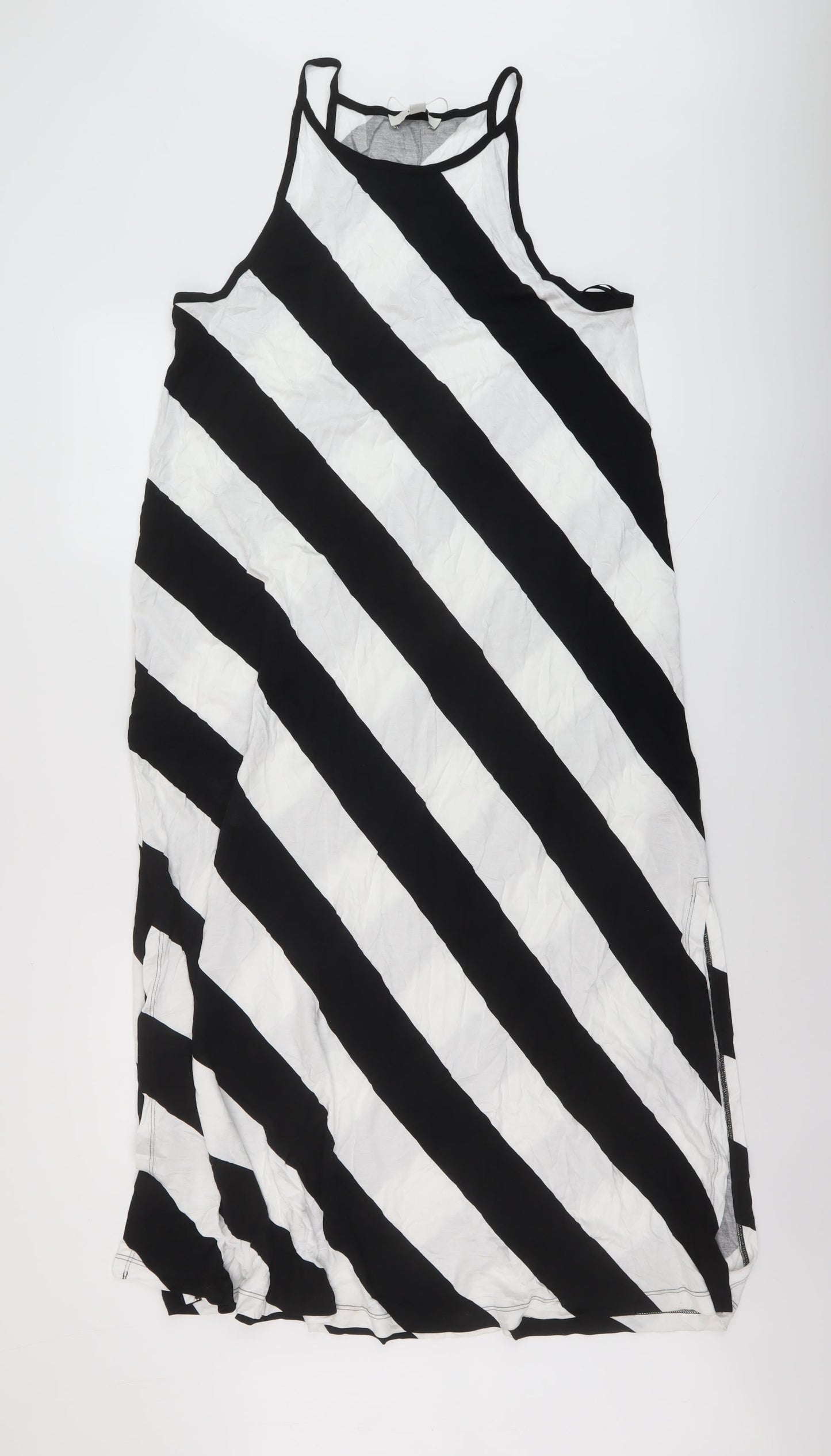 Marks and Spencer Womens Black Striped Viscose A-Line Size 16 Square Neck Pullover