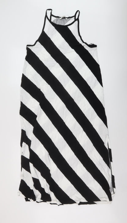 Marks and Spencer Womens Black Striped Viscose A-Line Size 16 Square Neck Pullover
