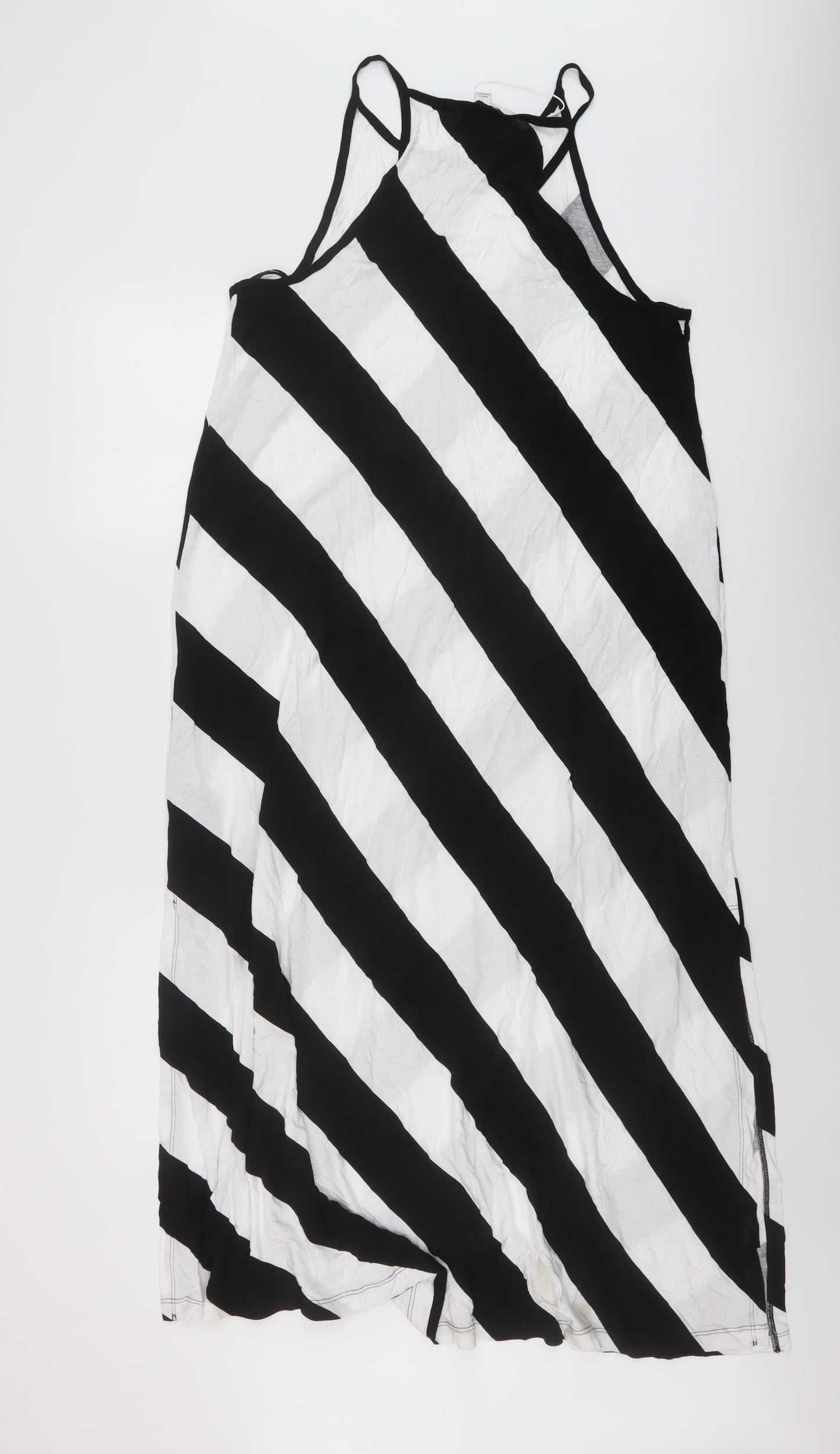 Marks and Spencer Womens Black Striped Viscose A-Line Size 16 Square Neck Pullover