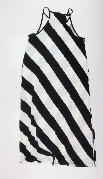 Marks and Spencer Womens Black Striped Viscose A-Line Size 16 Square Neck Pullover